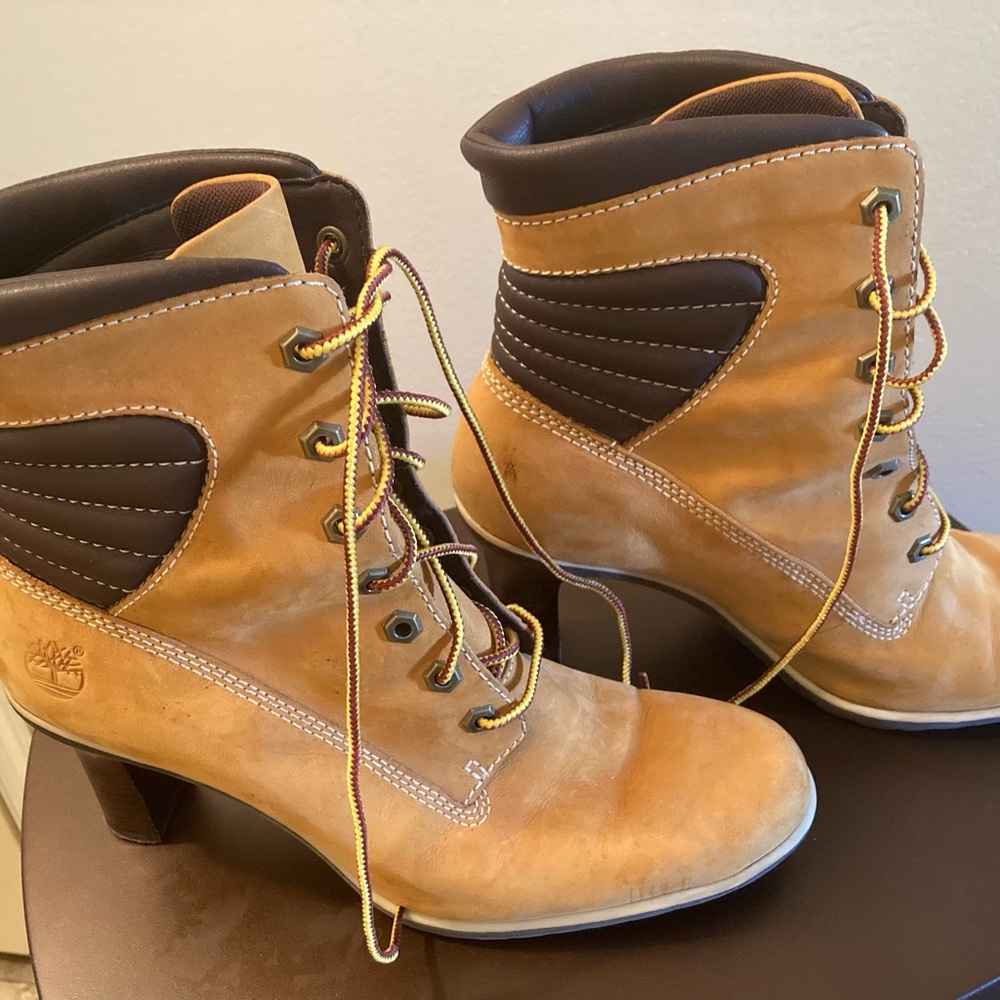 Timberland #87359 Stylish Women's Genuine Leather Lace Up Heel Boots
